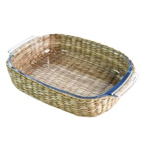 Travessa Alta de Vidro Borossilicato com Revestimento em Rattan Vimini 34cm - Dynasty