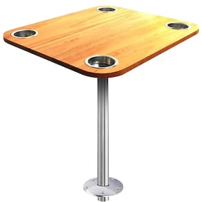Mesa Náutica Retangular para Lancha ou Barco Madeira e Inox com 4 Porta Copos
