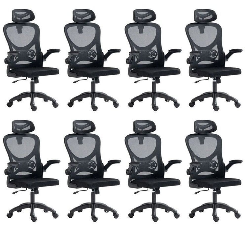 Kit 8 Cadeiras para Escritório Presidente Office Columbus com Tela Mesh Preto