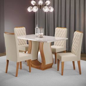 Mesa de Jantar 4 Lugares Capitani Marrom/Off White/Veludo Pastel - Viero Móveis