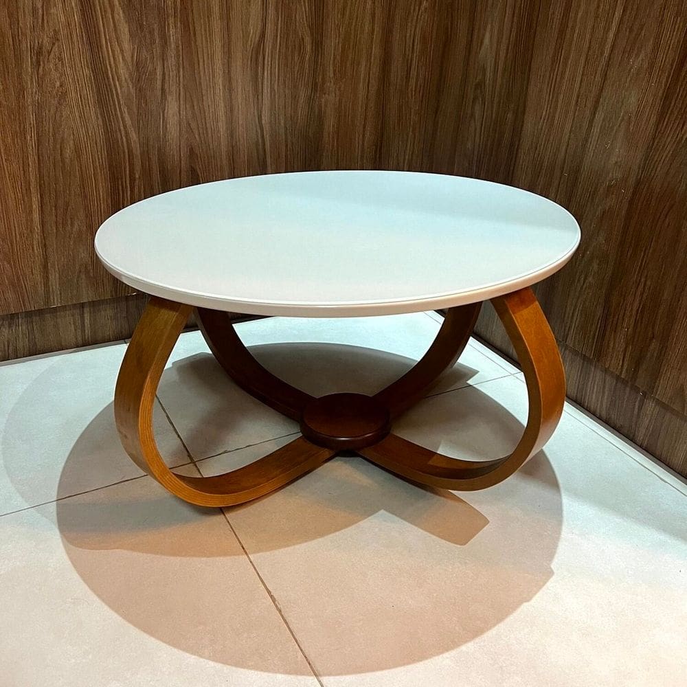 Mesa de Centro Bella 60x35 pé Cebola Vidro Off-white/Mel