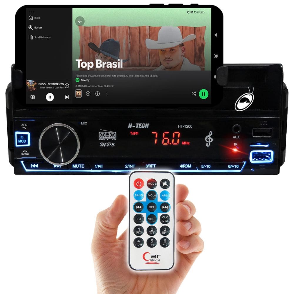 Rádio MP3 H-Tech HT-1200 com Suporte Celular USB Bluetooth
