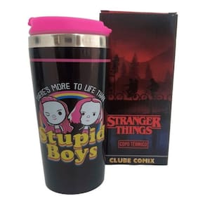 Copo Stupid Boys Stranger Things Semi-térmico 450ml Com Tampa Para Viagem Oficial Netflix