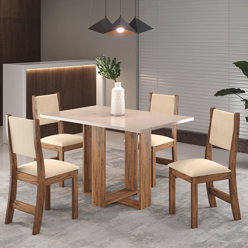 Mesa de Jantar Retangular Holy Com 4 Cadeiras Sol Imbuia/Blonde/Bege - Casa Giulia