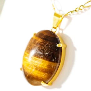 Colar Extra Cabochao Pedra Olho de Tigre Garra Prata 950