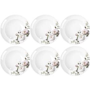 Jogo 6 Pratos de Porcelana com Estampa Floral Germer Fundos Redondos 23cm Garden