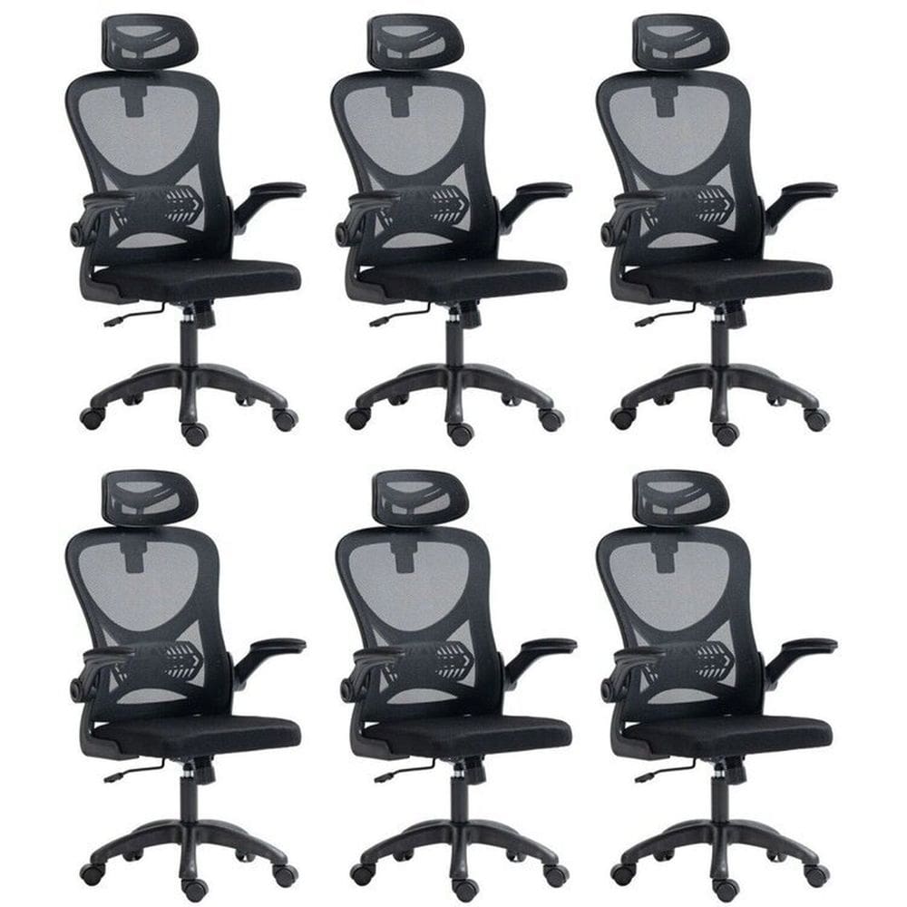 Kit 6 Cadeiras para Escritório Presidente Office Columbus com Tela Mesh Preto