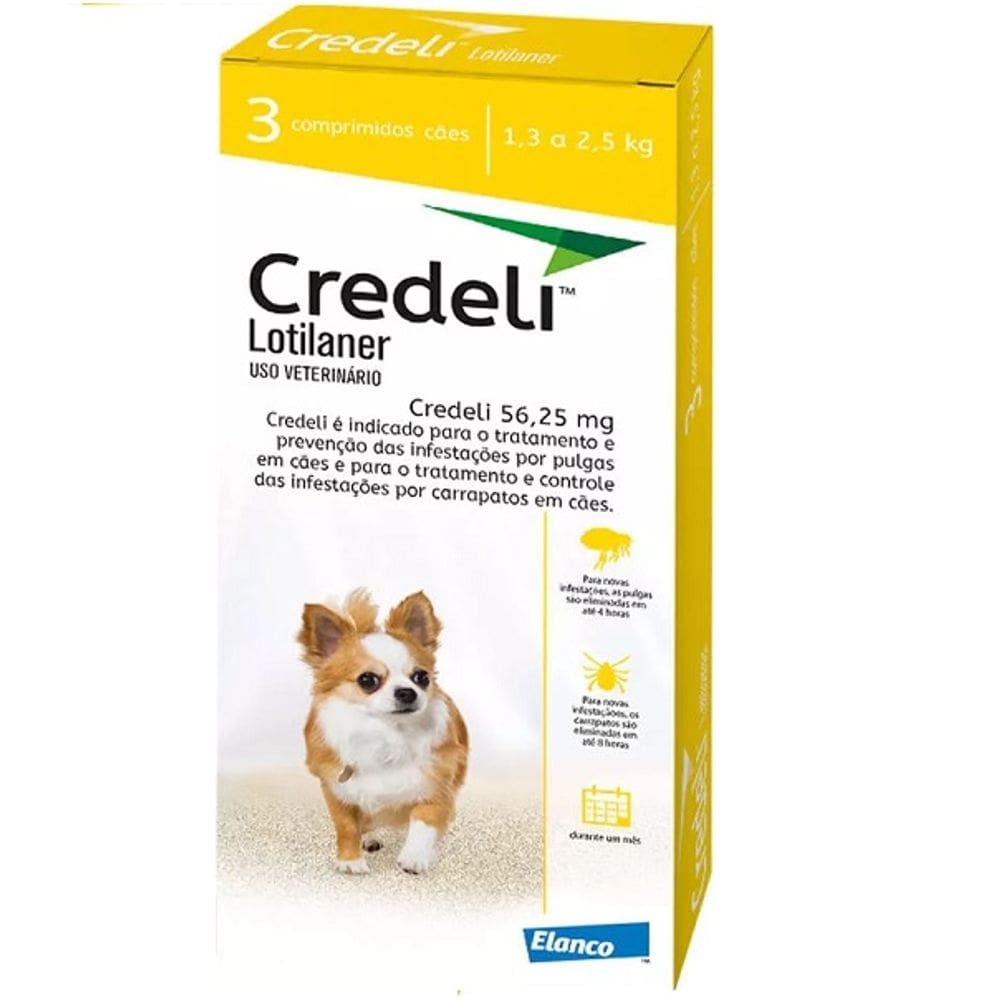 Antipulgas Elanco Credeli 56,25mg Caes de 1,3 a 2,5kg c/ 3 Comprimidos