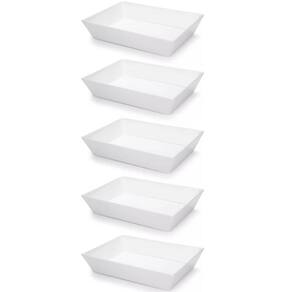 Kit 5 Travessas Retangulares 2,2L Brancas Salada Sobremesa P
