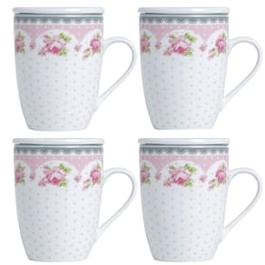 4 Canecas de Porcelana para Chá 310ml com Tampa e Filtro Ino