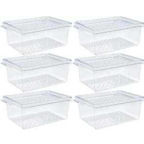 Kit 6 Organizadores de Geladeira com Tampa 660ml Cozinha Restaurante Multiuso Transparente UZ
