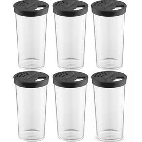 Kit 6 Farinheiros Porta Temperos Farofa UZ 500ml Condimentos com Tampa de Dupla Abertura Pretos