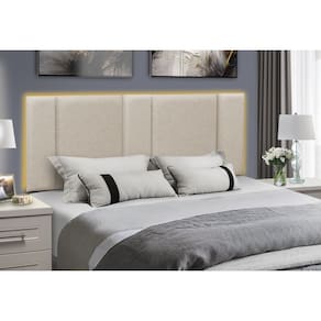 Cabeceira de Cama com LED Queen 160cmx60cm Linho Bege
