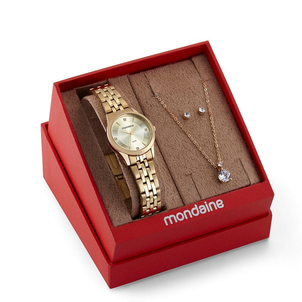 Kit Relógio Mondaine Feminino Colar Cristal 32607LPMKDE1K1