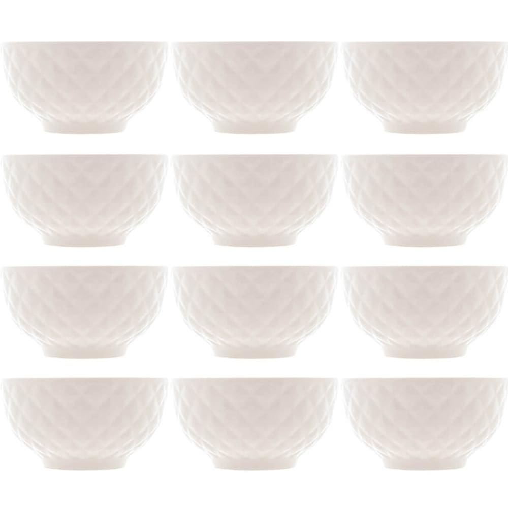 12 Tigelas de Porcelana Branca 280ml Bowls Lyor Diamond para Frutas Molhos Restaurante