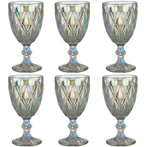 Jogo 6 Taças de Vidro 325ml Diamond Rainbow Metalizada Lyor para Servir Água Vinho Suco