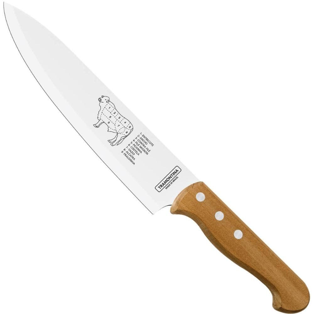 Faca para Churrasco Carne Tramontina 8` com Lâmina em Aço Inox e Cabo de Madeira Natural