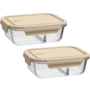 Kit 2 Marmitas Herméticas com Divisória 1L Potes Vidro Boros