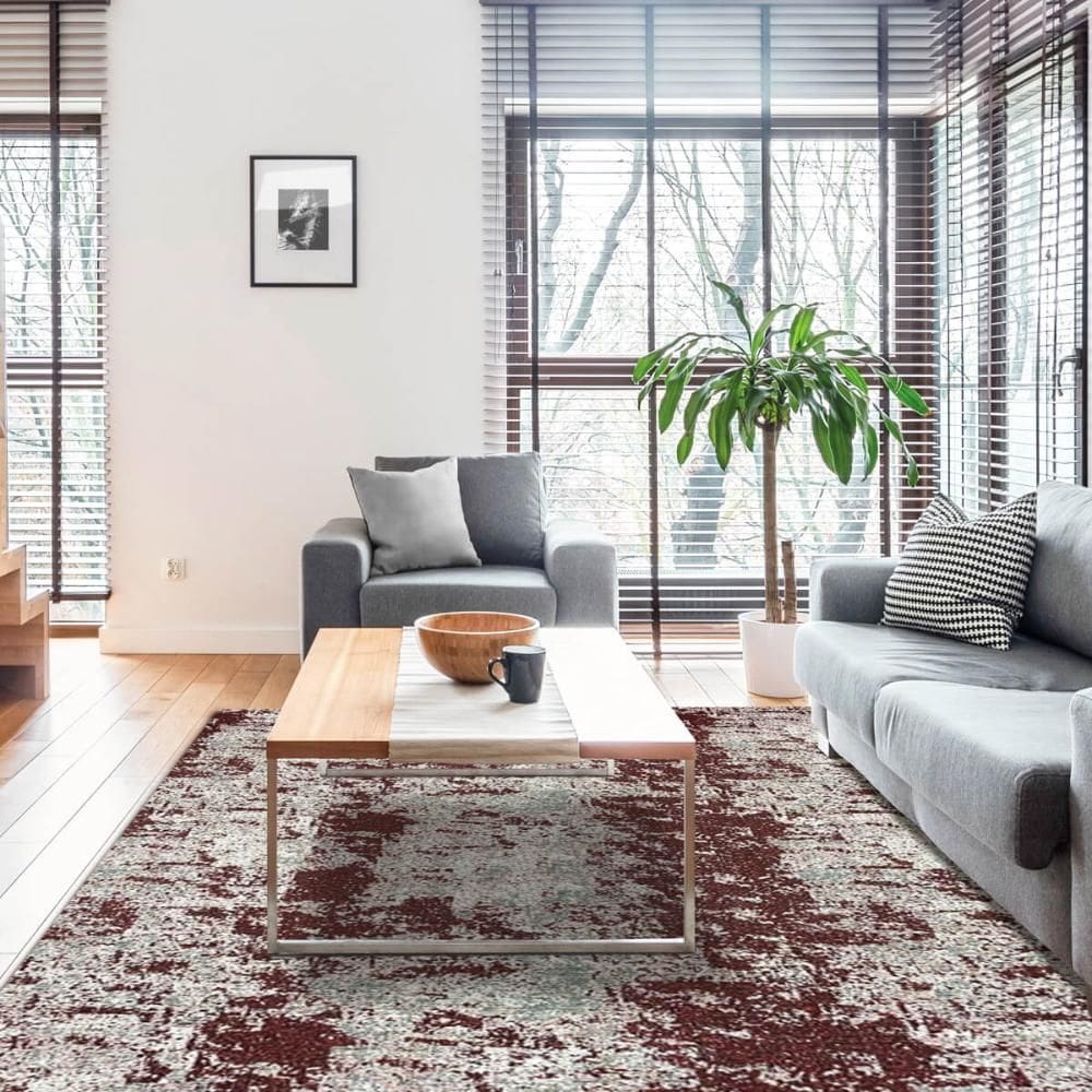 Tapete Mesclado para Sala Vermelho Retangular 200x135cm Jaqu