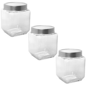Kit 3 Potes de Vidro 1,2L com Tampa de Metal Prata Gastro Ly