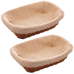 2 Cestos Porta Pão Folhados Plástico Rattan Tecido Lyor 24,5