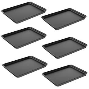 Kit 6 Bandejas Plásticas para Servir 32x23cm Preto Restauran