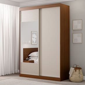 Guarda-roupa Solteiro 2 Portas 1 Porta com Espelho Samambaia Cabecasa Madeiramadeira Freijó/Off White