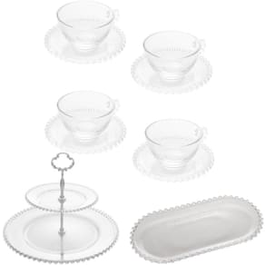 4 Xícaras de Chá Pires 180ml Travessa 30x15cm Prato 2 Andare