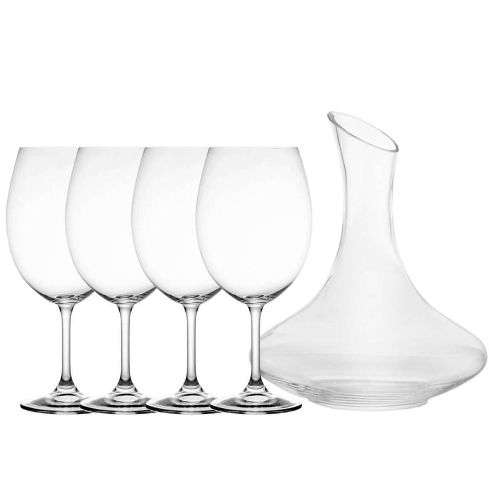 Decanter de Vinho Vidro 1,5L e 4 Taças de Cristal Bohemia So