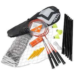 Kit Completo Esportivo Badminton com 4 Raquetes 3 Petecas 1 Rede com Suporte 1 Bolsa Vollo