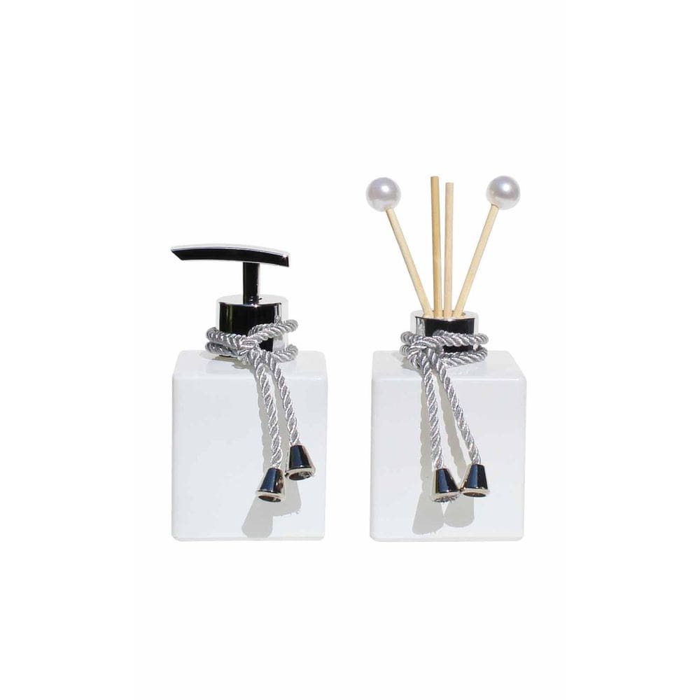 Kit Saboneteira Difusor Vidro Branco com 200ML Válvula Luxo