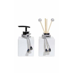 Kit Saboneteira Difusor Vidro Branco com 200ML Válvula Luxo