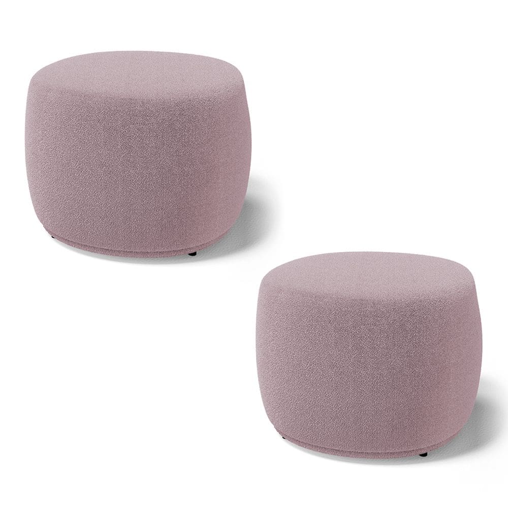 Kit 02 Puffs Decorativos Living Aisha Orgânico Redondo Bouclê Rosê - Desk Design