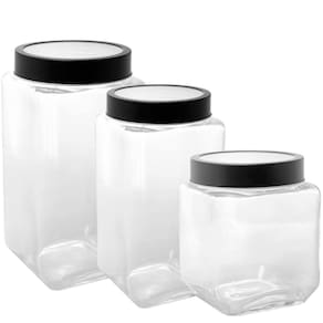 3 Potes de Vidro Tampa Metal Preto 2,2L 1,7L 1,2L Gastro Lyo