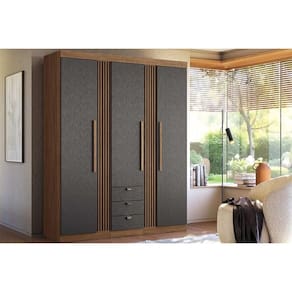 Guarda Roupa Solteiro 3 Portas 3 Gavetas 3.3 Aurora Jatoba/Grafitte - Santos Andirá