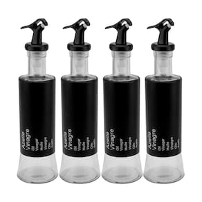 Kit 4 Azeiteiro Vinagreiro Recipiente em Vidro e Inox Preto com Bico Dosador