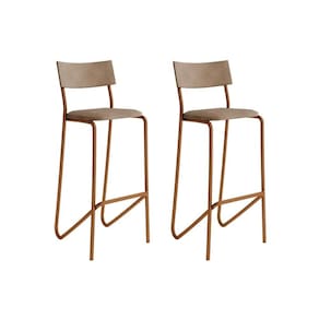 Banqueta Sala de Jantar Atlas 1747 Kit 2 Un Cobre/Linho Areia/Courino Caramelo - Carraro