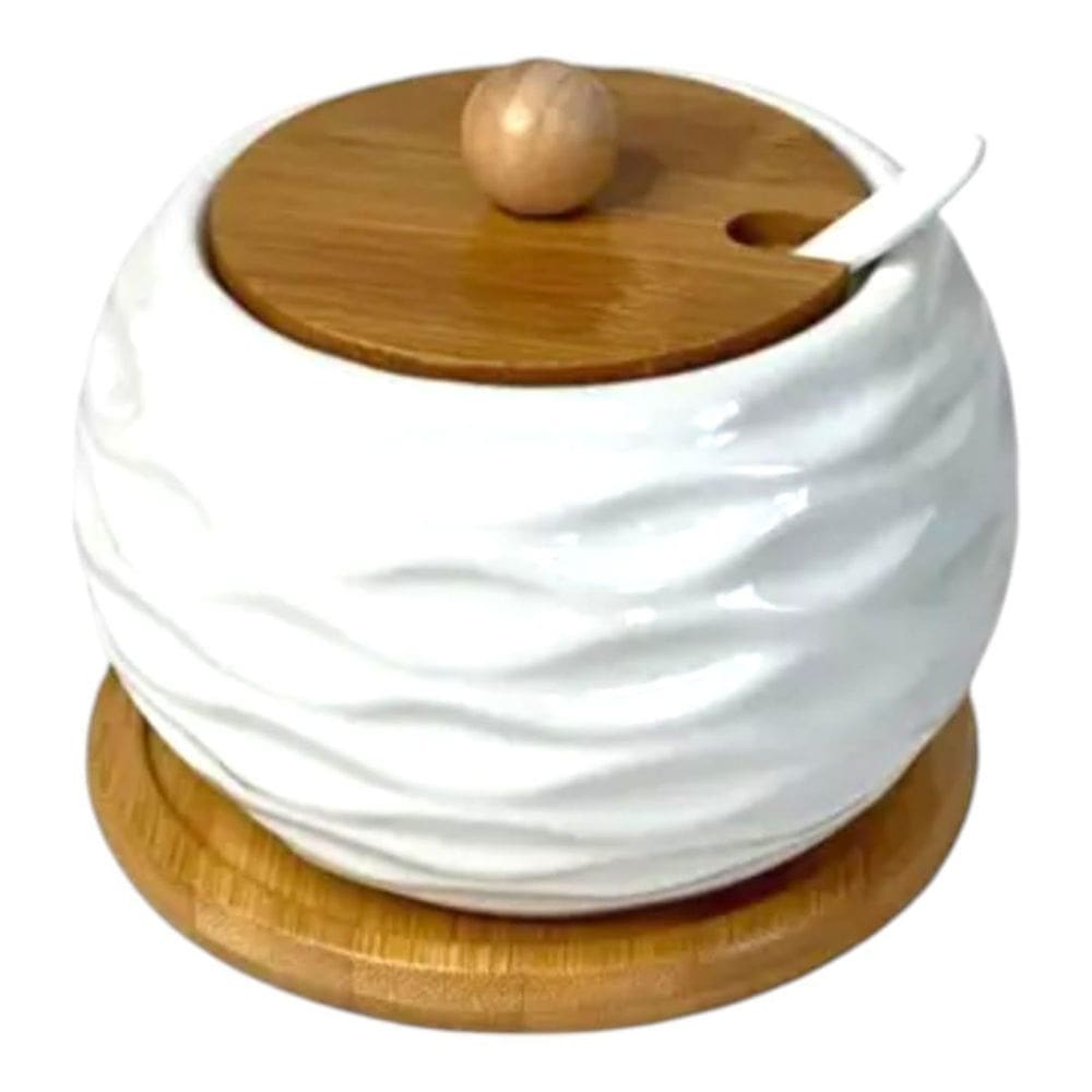 Porta Condimento Tempero Saleiro De Porcelana Com Bandeja