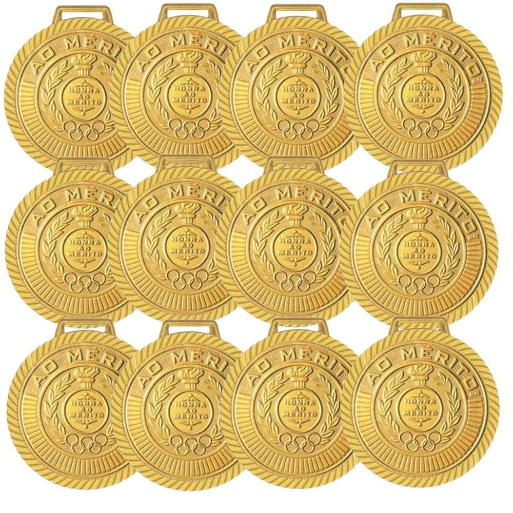 Kit com 30 Medalhas Rema Honra Ao Mérito 40mm Com Fita Cor Ouro 4440