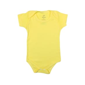 Body Bebê Manga Curta Algodão Amarelo Liso Unissex