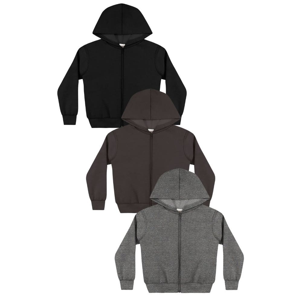 Kit 3 Jaquetas Elian Moletom Flanelado com Punho e Capuz Unissex Infantil Cores