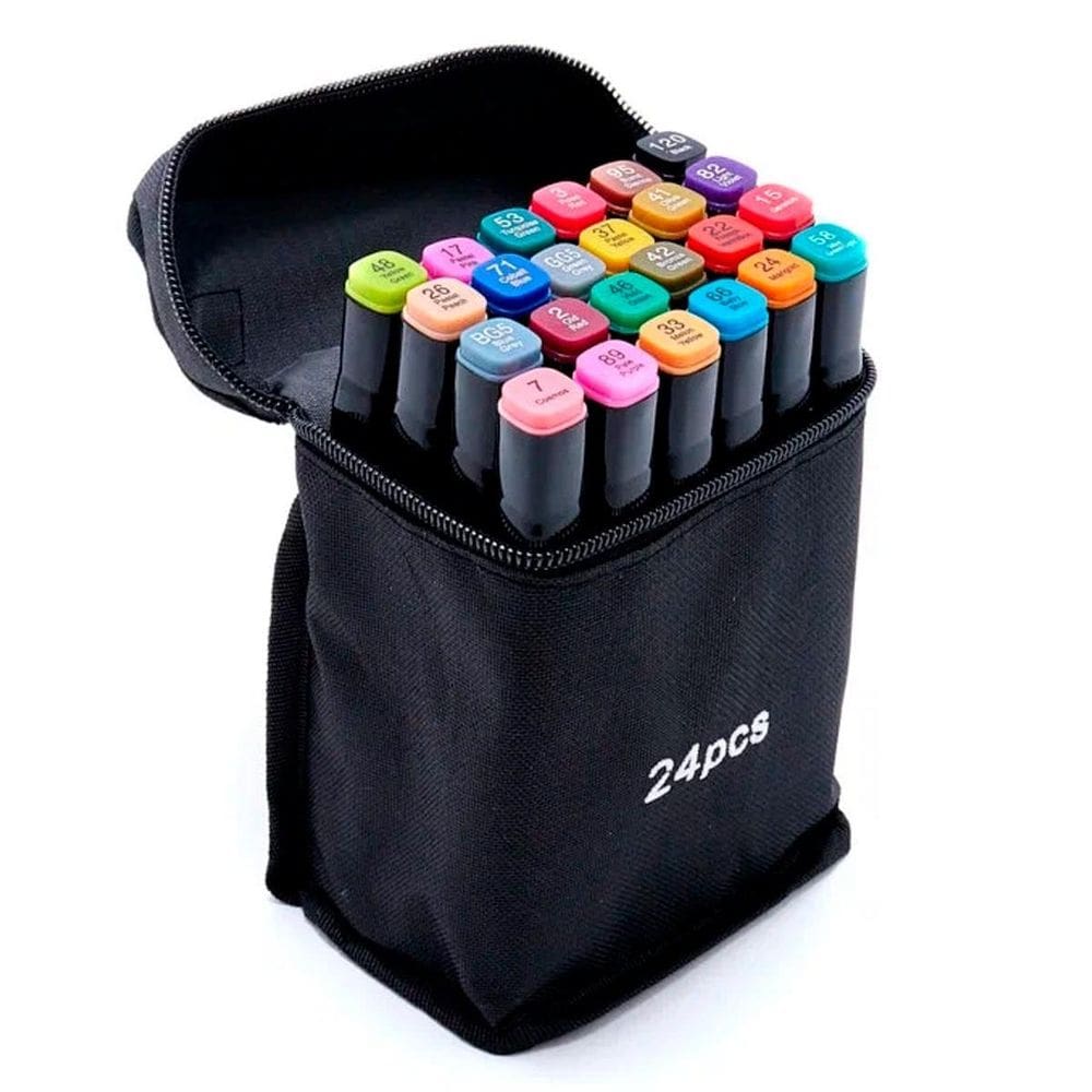 Kit Canetinha 24 Unidades Coloridas Escolar Estojo