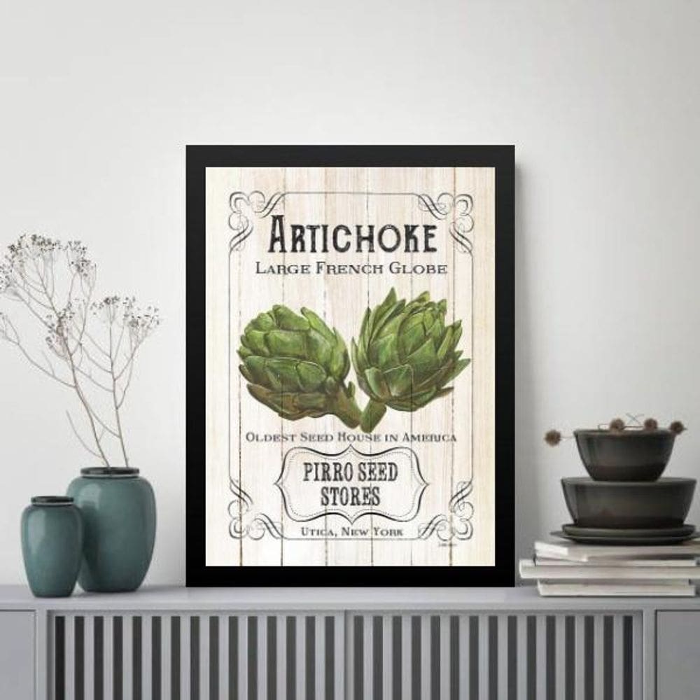 Quadro Vintage Para Cozinha Alcachofra 24X18Cm - Com Vidro