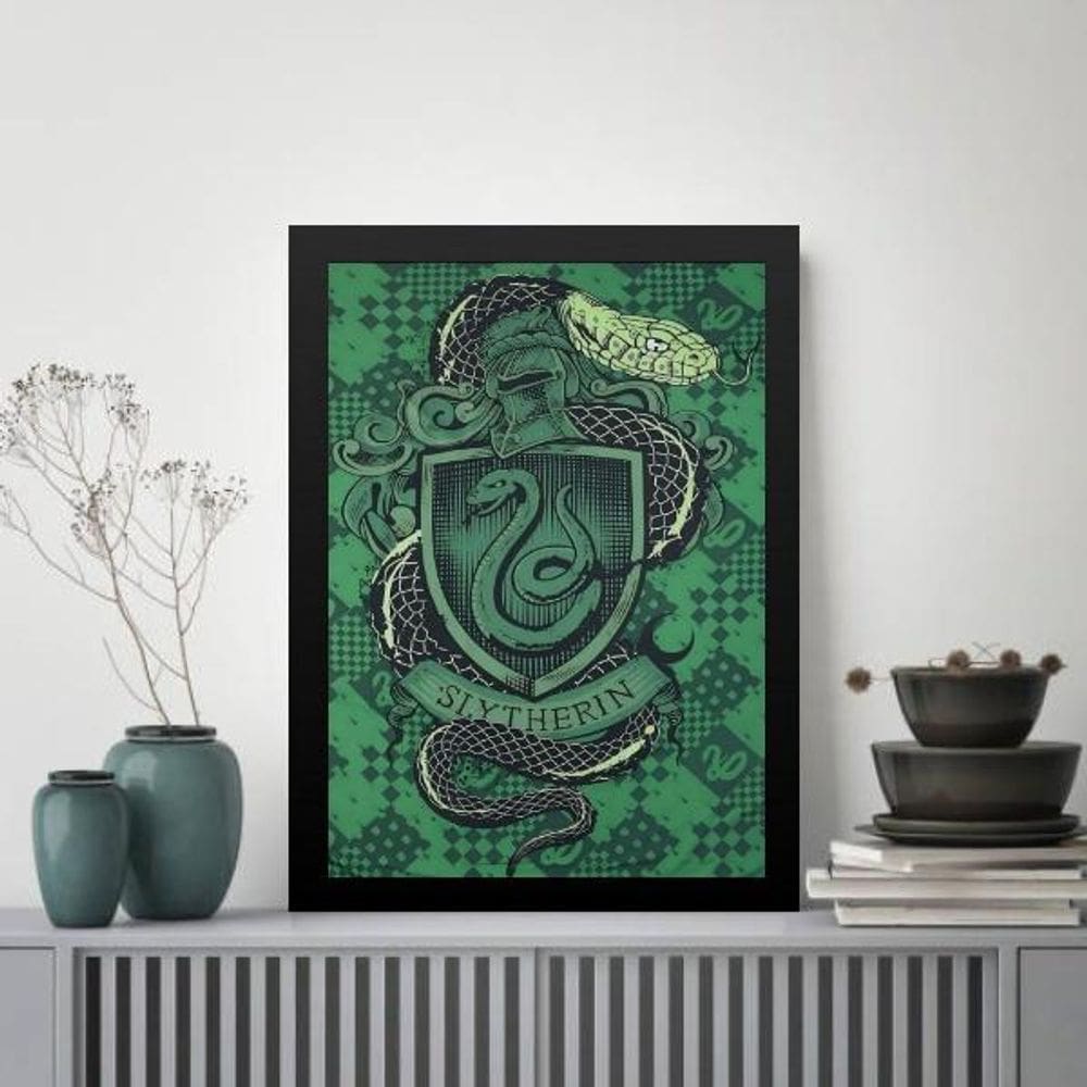 Quadro Decorativo Brasão Slytherin 24X18Cm - Com Vidro