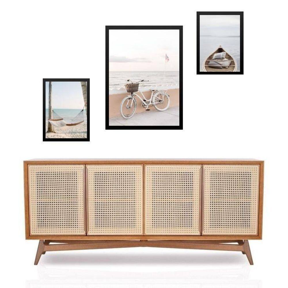 Set 3 Quadros Fotos Praia Soft - Com Vidro