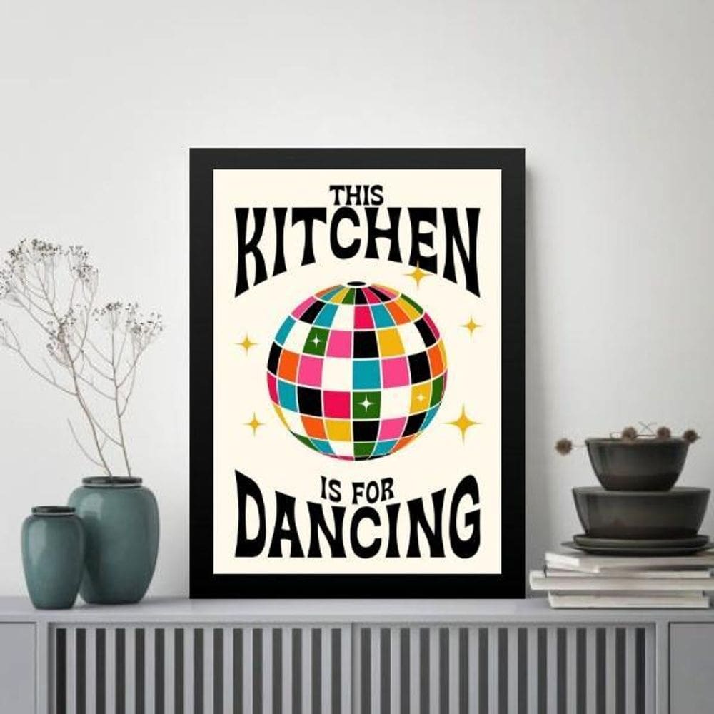 Quadro Divertido Cozinha Para Dançar 33X24Cm - Com Vidro