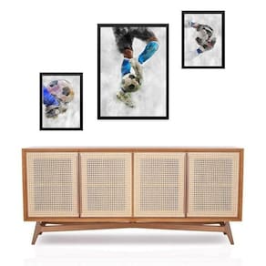 Set 3 Quadros Futebol Aquarela - Com Vidro