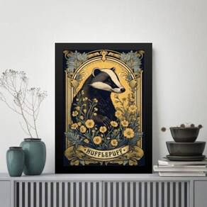 Quadro Decorativo Guaxinim Hufflepuff 33X24Cm - Com Vidro