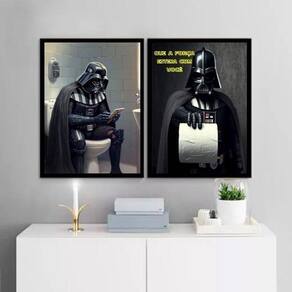 Kit 2 Quadros Banheiro Do Darth 45X34Cm - Com Vidro