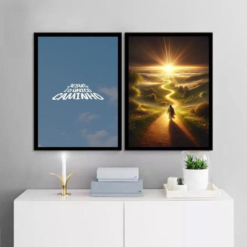 Kit 2 Quadros Jesus É O Caminho 24X18Cm